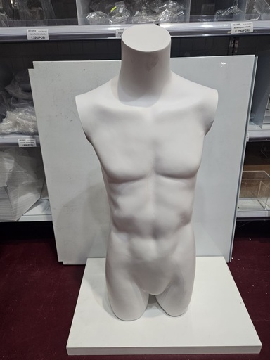 [040016] Busto De Hombre Medio Cuerpo Sin Cabeza Blanco Mate