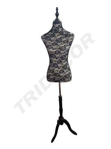 [040728] 黑蕾丝女包布配黑色头盖黑色实木底座 Busto de Mujer Tela Negra Tapa Negra y Base de Madera Negra