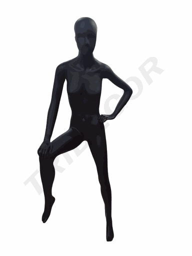 [040943] Maniquí De Mujer Fibra De Vidrio Negro Mate Ciclista Con Base De Cristal