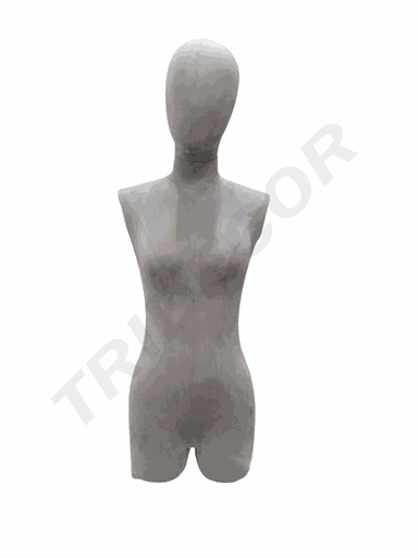 [041149] Busto De Mujer Tela Gris Claro Con Cabeza Sin Brazo