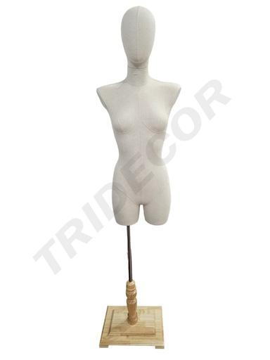[041165] 女麻布内衣模带脑袋 配原木色欧式大方 Busto Mujer Lino Sin Brazo Base Tubo Rectangular Madera Clara