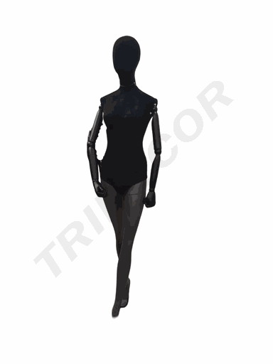 [041193] 女站模 黑包布。下身喷哑光灰色 Maniqui Mujer Lino Negro Pie Adelantado Brazo Negro Base Negro