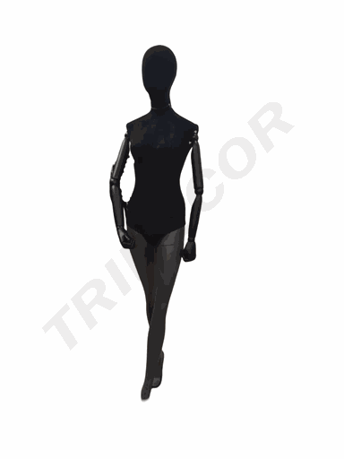 [041193] Black Linen Female Mannequin Forward Foot Black Arm Black Base