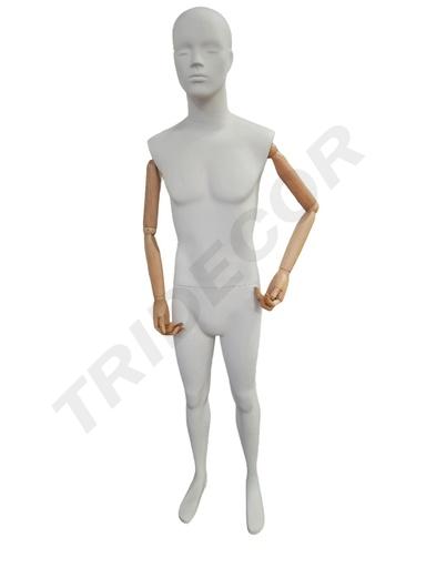 [041280] Maniquí Hombre Blanco Mate Blazo Claro Base Acero Inox