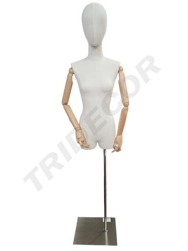 [041330] 包布女模特配电镀底座 Busto Mujer Lino Base rectangulo cromado Brazo Madera