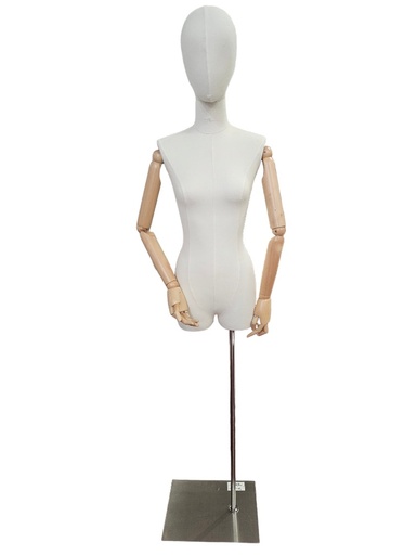 [041330] Busto Mujer Lino Base Cuadrado Plata Brazo Madera