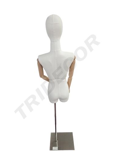 [041335] Busto De Tela Con Cabeza Base Dorado Brazos Madera Clara Cuerpo Articulado