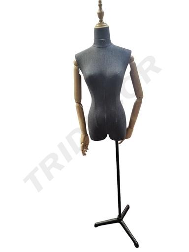 [041337] Busto Gris De Mujer Con Base Negro