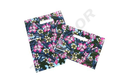 [010319] Pungă de plastic cu mâner tăiat 25X35cm Floare 100 buc