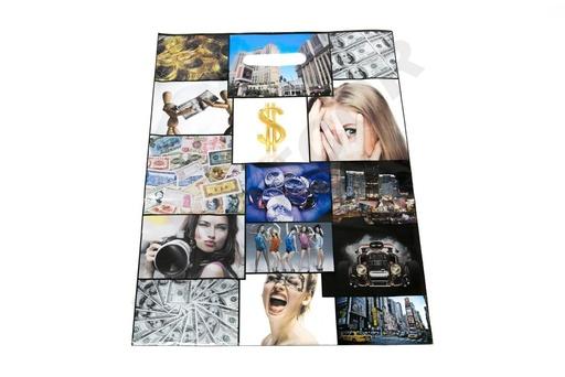 [010785] Bolsa de Plástico con Asa Troquelada 25X35cm Foto a Color 100 unidades/pq