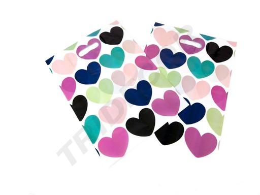 [010786] Sacos de Plástico com Pega Recortada 16X25cm Corações 100 unidades