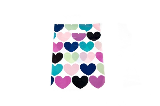 [010787] Sacchetti di plastica con maniglia fustellata 25X35cm Cuori 100 unità