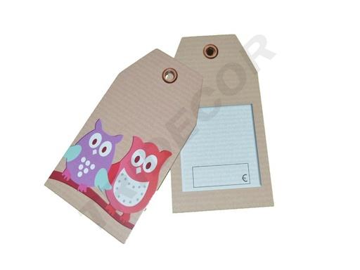 [0141010] Brown Die-Cut Labels with Owls 4.5X8cm 200/Pack