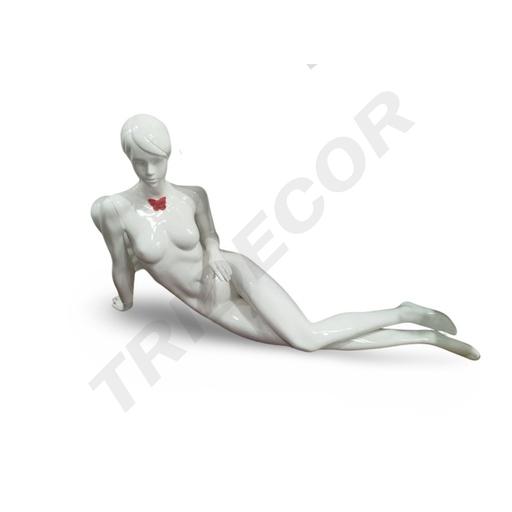 [040284] Maniquí De Mujer Tumbada En Blanco Brillo