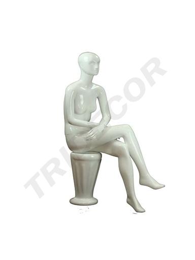 [040693] Manechin feminin așezat în alb lucios cu față