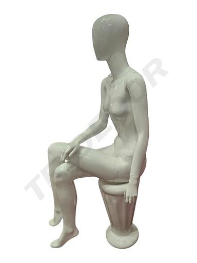 [040694] Maniquí De Mujer Sentada Sin Rostro Blanco Brillo