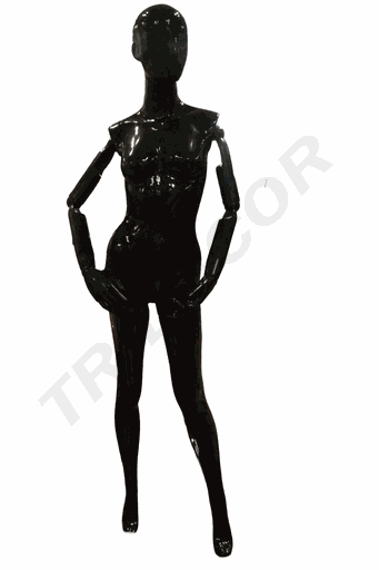 [040242] Maniquí De Mujer Negro Brillo Con Brazos Articulados