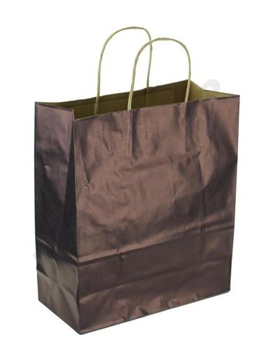 [010020] Sac en papier kraft bleu foncé avec poignée frisée, 30X24X11 cm, 25 unités