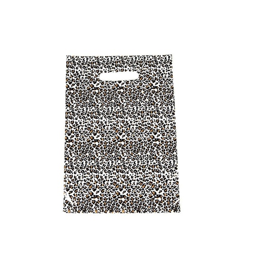 [010142] Bolsas De Plástico Con Estampado De Leopardo Y Asa Troquelada 25X35Cm 100 Unidades