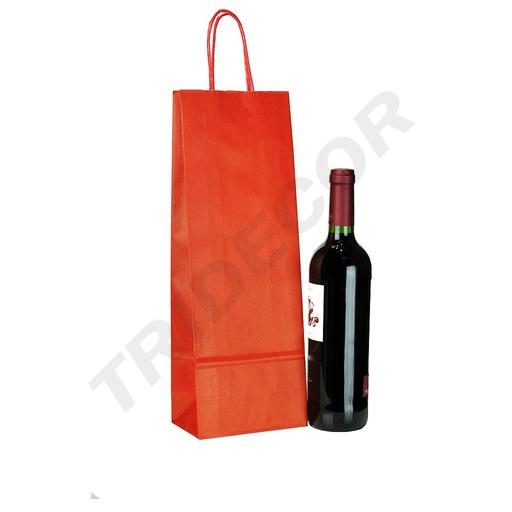 [010622] Saco de papel Kraft vermelho com alça torcida para garrafas, 39x14+8,5cm, 25pcs