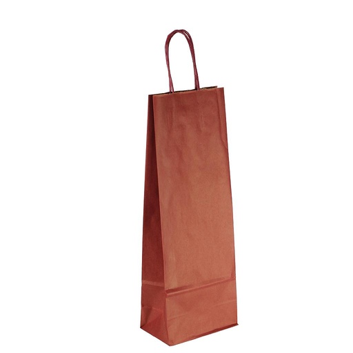 [010624] Paper bag with maroon curly handle for bottles 36X13+8.5 CM 25 units