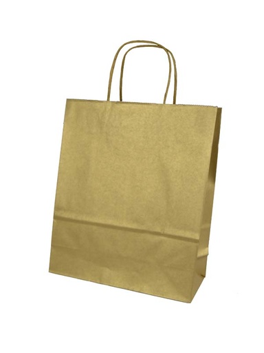 [010593] Bolsa De Papel De Celulosa Con Asa Rizada Color Dorado 27X12X37 Cm 25 Unidades