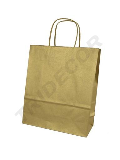 [010593] Bolsa de papel de celulosa con asa rizada, color dorado, 27X12X37 cm, 25 unidades