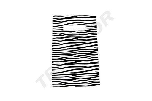 [010076] 16X25cm Zebra-Druck Plastiktüte mit gestanztem Griff, 100 Stück