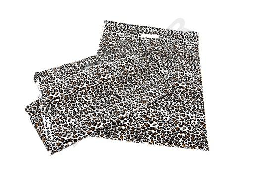 [010229] Leopard Print Plastic Bag 35x45 cm with Die-Cut Handle, 100 Pieces