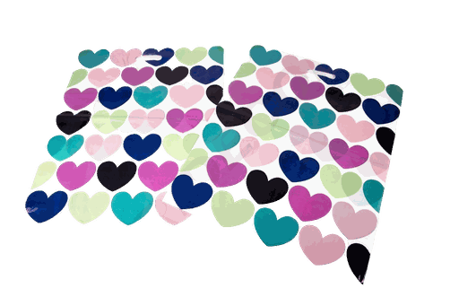 [0101090] Plastic bag with die-cut handle 40x50 cm Hearts 100/package 10 packs/box