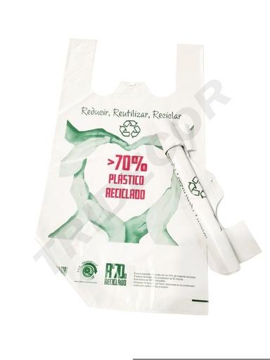 [0101055] White T-shirt Plastic Bag with Logo 70% Recycled 35X50 cm