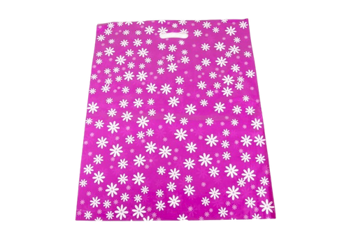 [010146] Plastic bags with pink bottom and daisy patterns and reinforced handle 50X60 CM 100 pcs