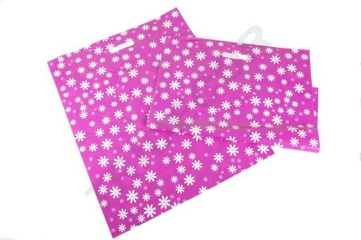 [010146] Pungi de plastic cu fund roz și model de margarete și mâner întărit 50X60 CM 100 buc
