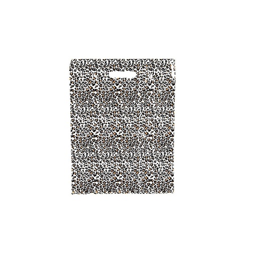 [010509] Borsa di plastica con stampa leopardata e manico ritagliato, 50x60 cm, 100 pezzi