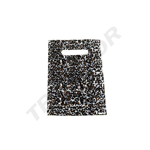 [010168] Plastic Bags with Leopard Print and Die-Cut Handles 16X25cm 100 Pieces