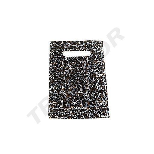 [010168] Sacchetti di plastica con stampa leopardata e manici ritagliati 16X25cm 100 pezzi