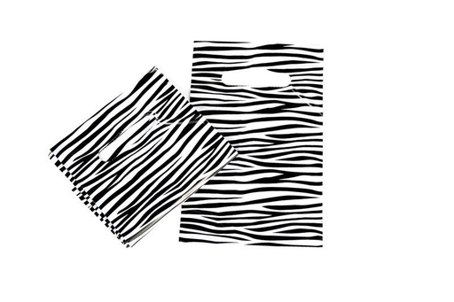 [010056] Plastic bag with die-cut handle and zebra print 35X45CM 100 units