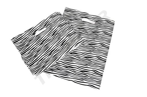 [010056] Sacchetto di plastica con manico fustellato e stampa a zebra 35X45CM 100 unità
