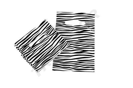 [010056] Sacchetto di plastica con manico fustellato e stampa a zebra 35X45CM 100 unità