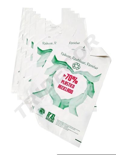 [0101057] Bolsa de plástico camiseta blanca con logotipo 70% reciclado 50X60 CM