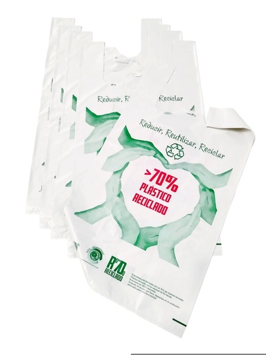 [0101057] White T-shirt plastic bag with logo, 70% recycled, 50X60 CM