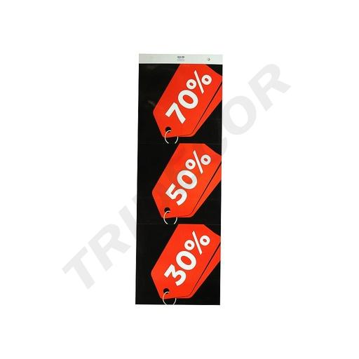 [014902] SALE SIGN 70%, 50%, 30% RED ON BLACK BACKGROUND