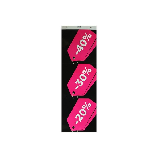 [014903] Cartel De Venta 40% 30% Y 20% Fucsia Sobre Fondo Negro