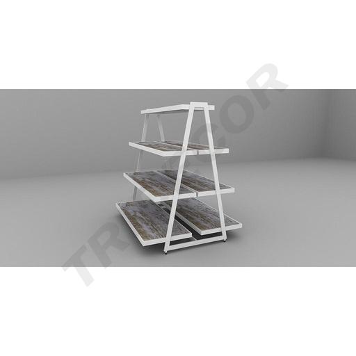 [038263] Présentoir en acier avec étagères en forme de pyramide