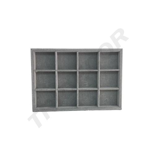 [009821] Caja de Terciopelo Gris Oscuro con 12 Compartimentos, 35X24X3 CM