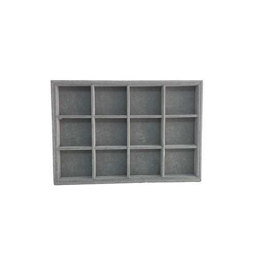 [009821] Dark Gray Velvet Box with 12 Compartments, 35X24X3 CM