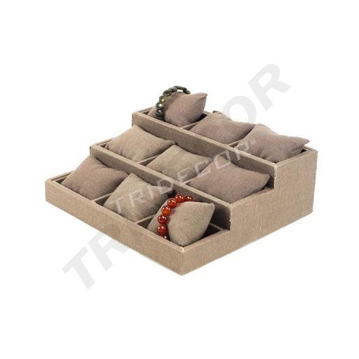 [009626] Brauner Leinen gepolsterter Ausstellungsständer 3 Höhen