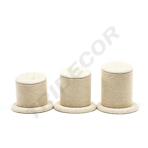 [009628] Beige Linen Ring Display Stand 3 Heights