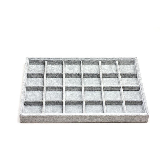 [009822] Gray Velvet Jewelry Tray 24 Compartments 35x24x3 cm