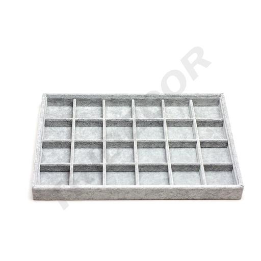 [009822] Gray Velvet Jewelry Tray 24 Compartments 35x24x3 cm